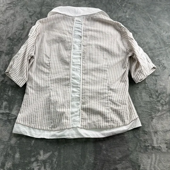VTG Crisca Escada Blouse Women’s L Pinstripes Ruffle Buttons Academia White Gray - Picture 10 of 11